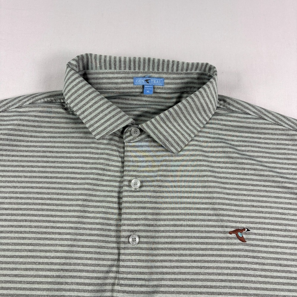 Genteal Polo Shirt Mens XL Gray Striped Golf Performance Stretch Wicking